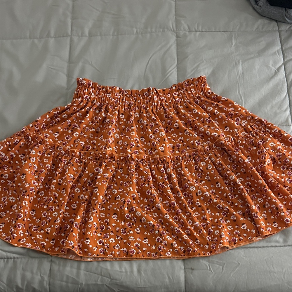 SHEIN Orange Floral Skirt Set